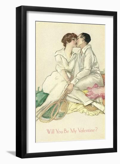 Tennis Couple Kissing, Valentine's Day-null-Framed Premium Giclee Print