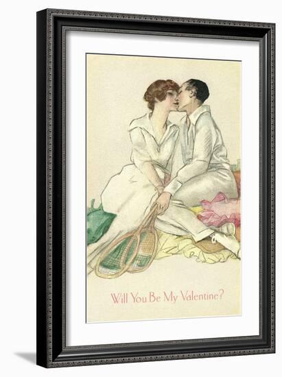 Tennis Couple Kissing, Valentine's Day-null-Framed Premium Giclee Print