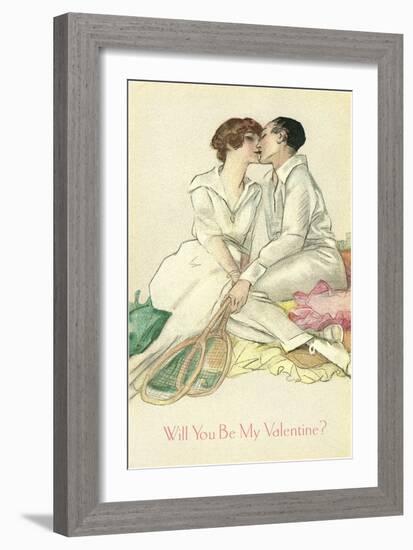 Tennis Couple Kissing, Valentine's Day-null-Framed Art Print