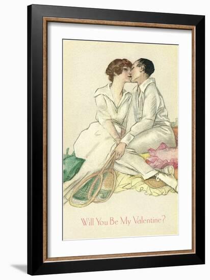 Tennis Couple Kissing, Valentine's Day-null-Framed Art Print