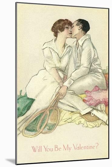Tennis Couple Kissing, Valentine's Day-null-Mounted Art Print