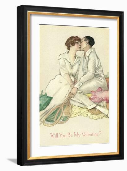 Tennis Couple Kissing, Valentine's Day-null-Framed Art Print