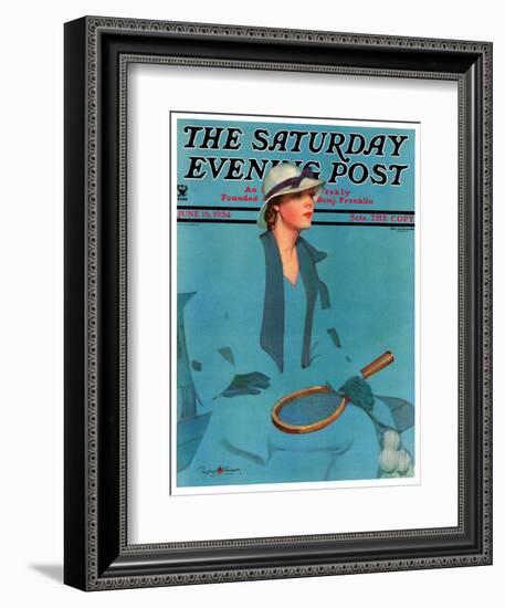 "Tennis in Blue," Saturday Evening Post Cover, June 16, 1934-Penrhyn Stanlaws-Framed Giclee Print