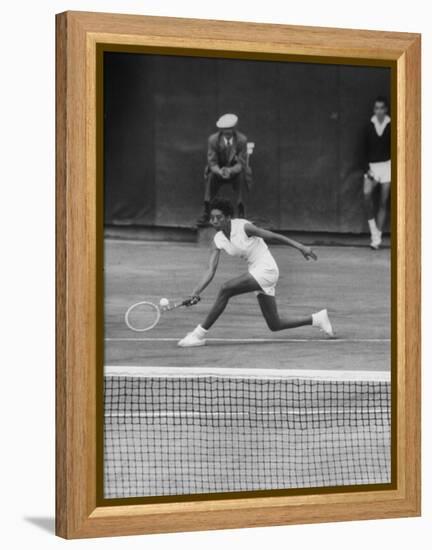 Tennis Player Althea Gibson in Action on Court During Match-Thomas D^ Mcavoy-Framed Premier Image Canvas