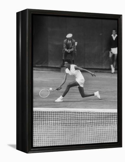 Tennis Player Althea Gibson in Action on Court During Match-Thomas D^ Mcavoy-Framed Premier Image Canvas