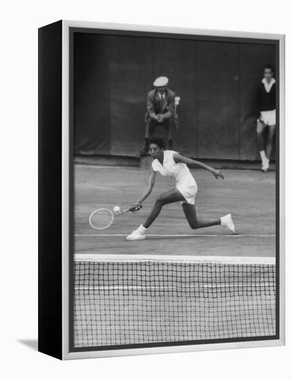 Tennis Player Althea Gibson in Action on Court During Match-Thomas D^ Mcavoy-Framed Premier Image Canvas