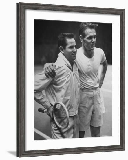 Tennis Players Bobby Riggs and Jack Kramer Posing at Madison Square Garden-Ralph Morse-Framed Premium Photographic Print