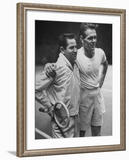 Tennis Players Bobby Riggs and Jack Kramer Posing at Madison Square Garden-Ralph Morse-Framed Premium Photographic Print