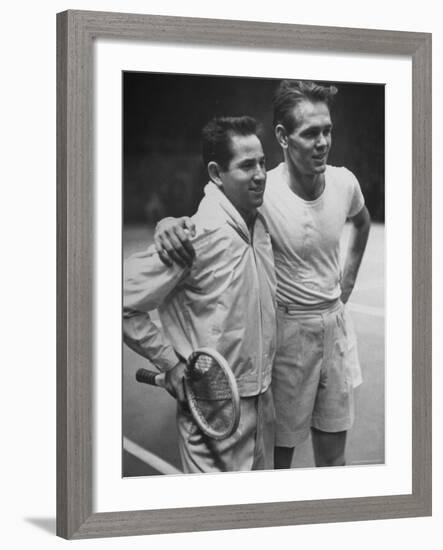 Tennis Players Bobby Riggs and Jack Kramer Posing at Madison Square Garden-Ralph Morse-Framed Premium Photographic Print