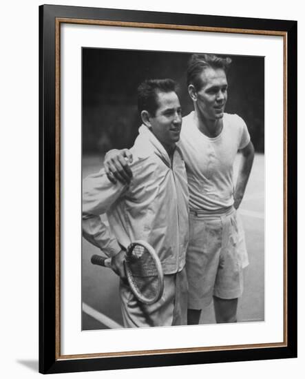 Tennis Players Bobby Riggs and Jack Kramer Posing at Madison Square Garden-Ralph Morse-Framed Premium Photographic Print