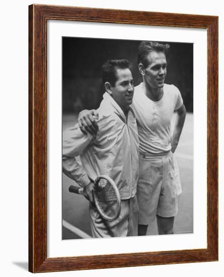 Tennis Players Bobby Riggs and Jack Kramer Posing at Madison Square Garden-Ralph Morse-Framed Premium Photographic Print