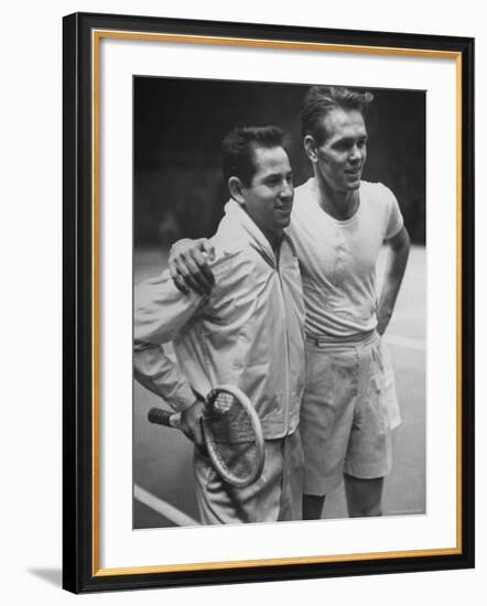 Tennis Players Bobby Riggs and Jack Kramer Posing at Madison Square Garden-Ralph Morse-Framed Premium Photographic Print