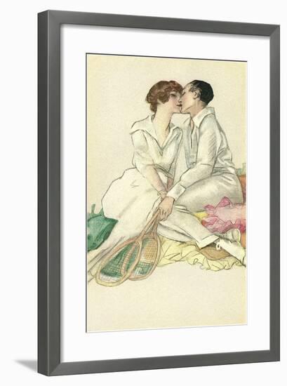 Tennis Players Kissing-null-Framed Art Print