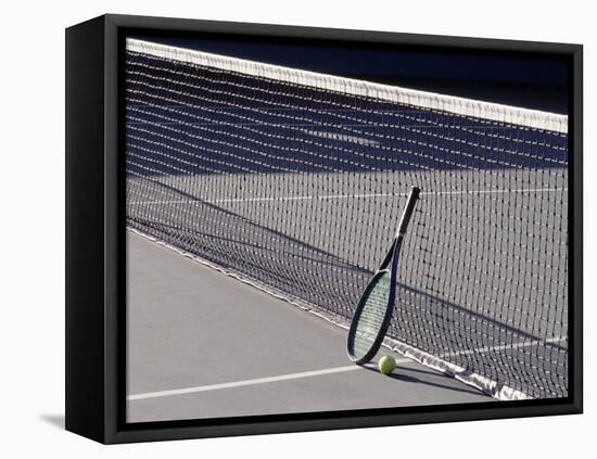 Tennis Racquet Against Net with Ball-Mitch Diamond-Framed Premier Image Canvas
