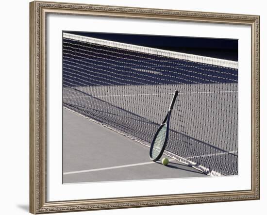 Tennis Racquet Against Net with Ball-Mitch Diamond-Framed Photographic Print