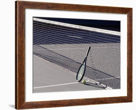 Tennis Racquet Against Net with Ball-Mitch Diamond-Framed Photographic Print