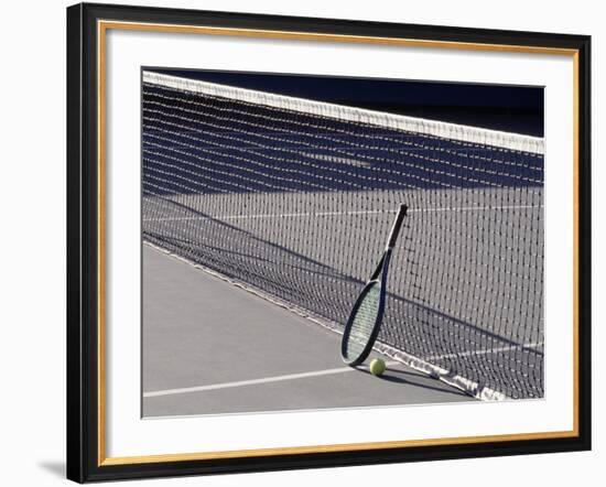 Tennis Racquet Against Net with Ball-Mitch Diamond-Framed Photographic Print