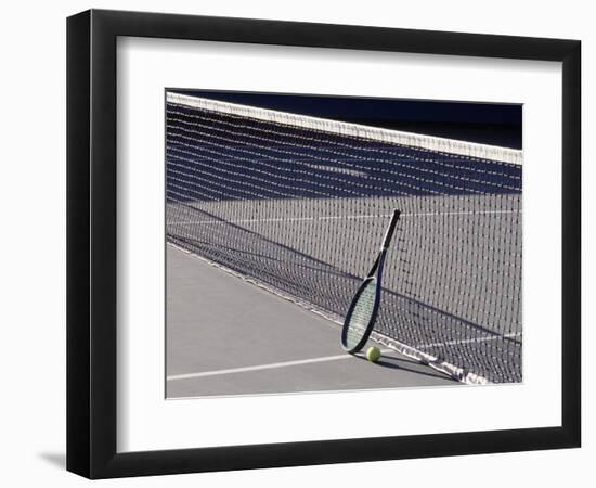 Tennis Racquet Against Net with Ball-Mitch Diamond-Framed Photographic Print