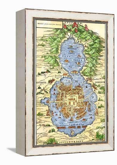 Tenochtitlan, Capital City of Aztec Mexico, an Island Connected by Causeways to Land, c.1520-null-Framed Premier Image Canvas