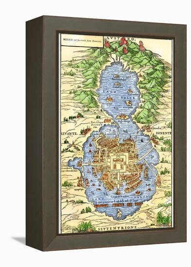 Tenochtitlan, Capital City of Aztec Mexico, an Island Connected by Causeways to Land, c.1520-null-Framed Premier Image Canvas