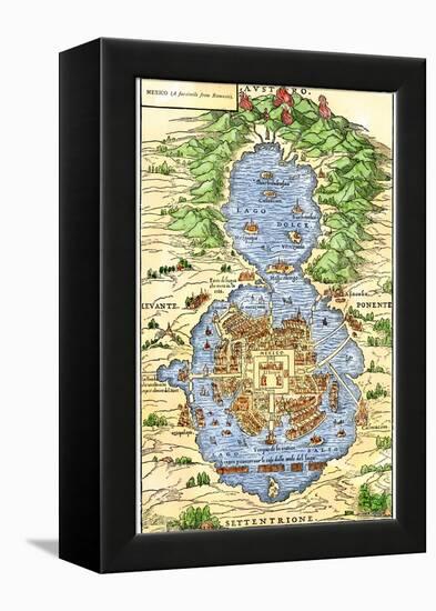 Tenochtitlan, Capital City of Aztec Mexico, an Island Connected by Causeways to Land, c.1520-null-Framed Premier Image Canvas