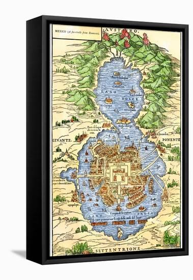 Tenochtitlan, Capital City of Aztec Mexico, an Island Connected by Causeways to Land, c.1520-null-Framed Premier Image Canvas