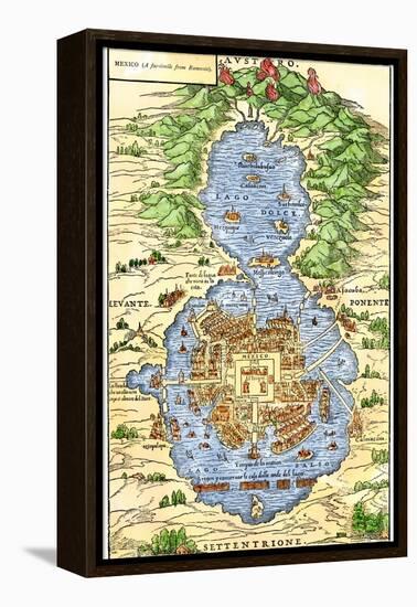 Tenochtitlan, Capital City of Aztec Mexico, an Island Connected by Causeways to Land, c.1520-null-Framed Premier Image Canvas