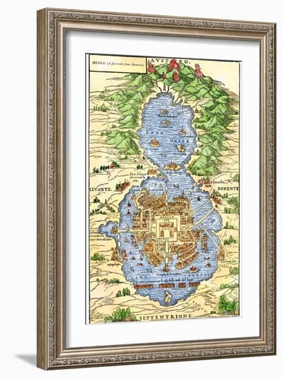 Tenochtitlan, Capital City of Aztec Mexico, an Island Connected by Causeways to Land, c.1520-null-Framed Giclee Print