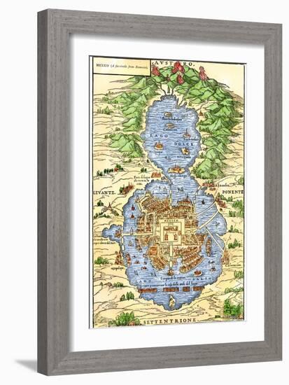 Tenochtitlan, Capital City of Aztec Mexico, an Island Connected by Causeways to Land, c.1520-null-Framed Giclee Print