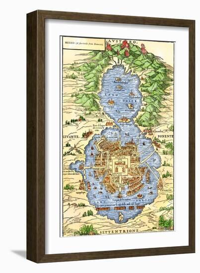 Tenochtitlan, Capital City of Aztec Mexico, an Island Connected by Causeways to Land, c.1520-null-Framed Giclee Print