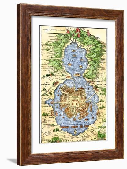 Tenochtitlan, Capital City of Aztec Mexico, an Island Connected by Causeways to Land, c.1520-null-Framed Giclee Print