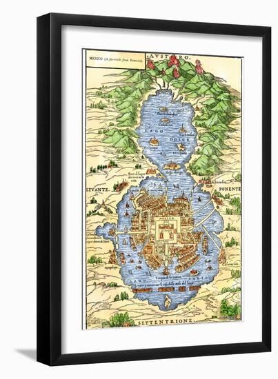 Tenochtitlan, Capital City of Aztec Mexico, an Island Connected by Causeways to Land, c.1520-null-Framed Giclee Print