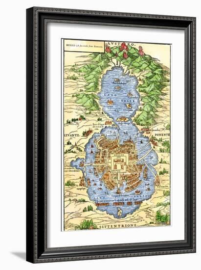 Tenochtitlan, Capital City of Aztec Mexico, an Island Connected by Causeways to Land, c.1520-null-Framed Giclee Print