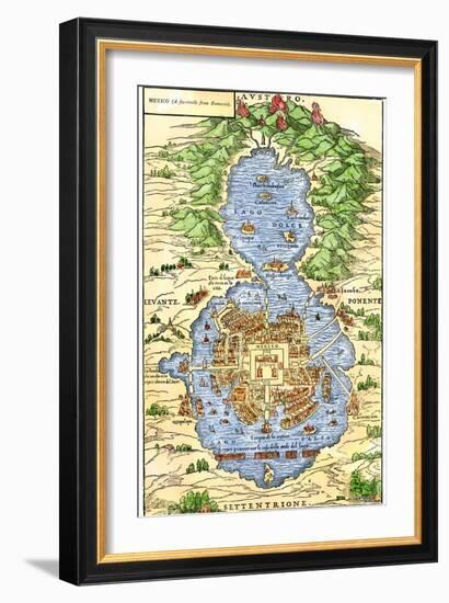 Tenochtitlan, Capital City of Aztec Mexico, an Island Connected by Causeways to Land, c.1520-null-Framed Giclee Print