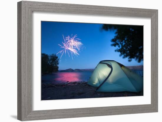 Tent Glows, Nearby Campers Set Off Fireworks In Celebration Of 4th Of July, Banks Lake, Washington-Ben Herndon-Framed Photographic Print