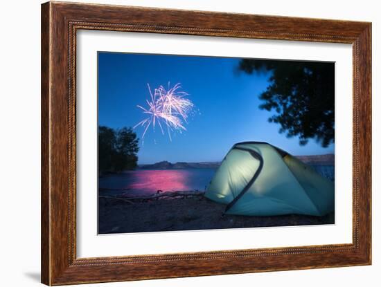 Tent Glows, Nearby Campers Set Off Fireworks In Celebration Of 4th Of July, Banks Lake, Washington-Ben Herndon-Framed Photographic Print