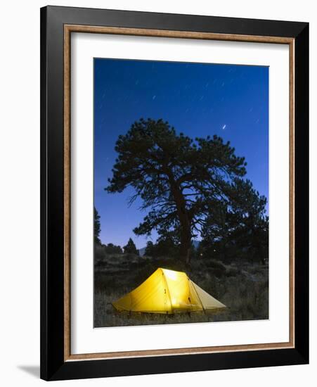 Tent Illuminated Under the Night Sky, Rocky Mountain National Park, Colorado, USA-Christian Kober-Framed Photographic Print