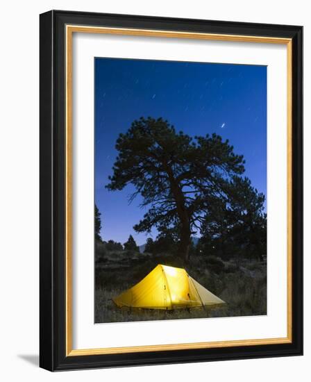 Tent Illuminated Under the Night Sky, Rocky Mountain National Park, Colorado, USA-Christian Kober-Framed Photographic Print