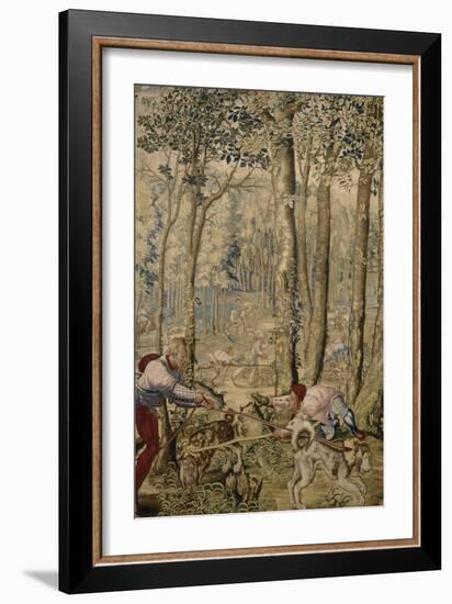 Tenture des Chasses de Maximilien : le mois d'août ou le Limier (fragment)-null-Framed Giclee Print