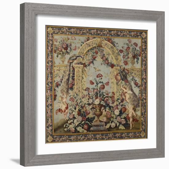 Tenture du Triomphe de Flore: Treillage et vase de fleurs-null-Framed Giclee Print