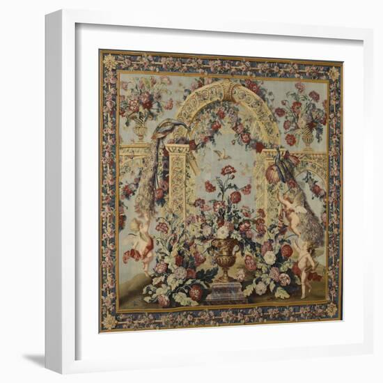 Tenture du Triomphe de Flore: Treillage et vase de fleurs-null-Framed Giclee Print
