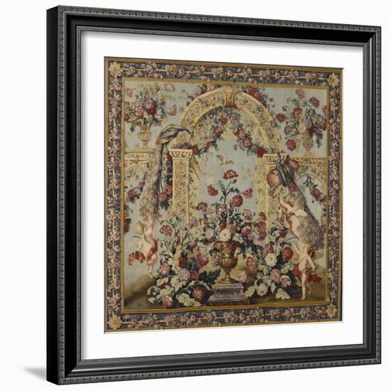 Tenture du Triomphe de Flore: Treillage et vase de fleurs-null-Framed Giclee Print