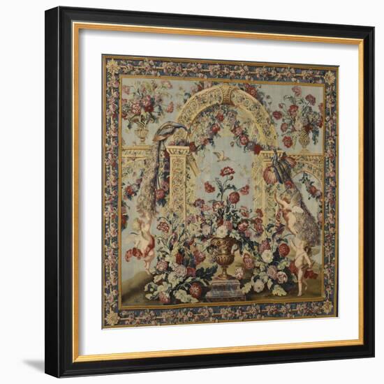 Tenture du Triomphe de Flore: Treillage et vase de fleurs-null-Framed Giclee Print