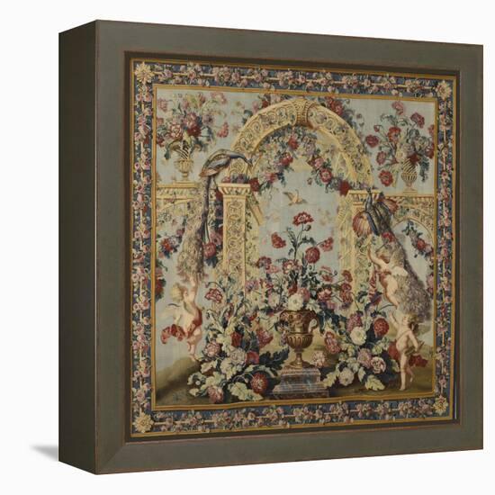 Tenture du Triomphe de Flore: Treillage et vase de fleurs-null-Framed Premier Image Canvas