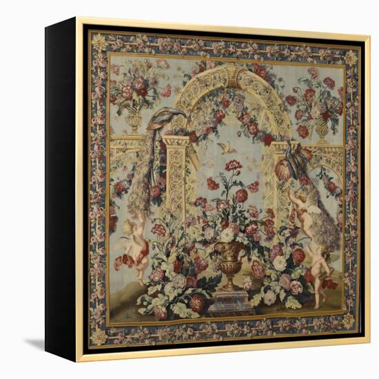 Tenture du Triomphe de Flore: Treillage et vase de fleurs-null-Framed Premier Image Canvas