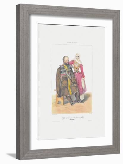 Terek Cossack with Daughter (From: Scenes, Paysages, Meurs Et Costumes Du Caucas), 1840-Grigori Grigorievich Gagarin-Framed Giclee Print