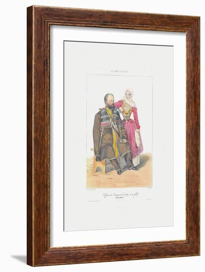 Terek Cossack with Daughter (From: Scenes, Paysages, Meurs Et Costumes Du Caucas), 1840-Grigori Grigorievich Gagarin-Framed Giclee Print