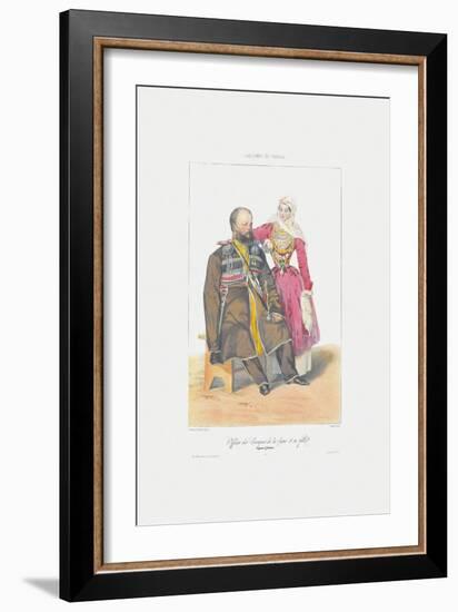 Terek Cossack with Daughter (From: Scenes, Paysages, Meurs Et Costumes Du Caucas), 1840-Grigori Grigorievich Gagarin-Framed Giclee Print