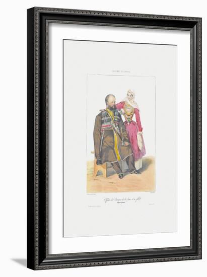 Terek Cossack with Daughter (From: Scenes, Paysages, Meurs Et Costumes Du Caucas), 1840-Grigori Grigorievich Gagarin-Framed Giclee Print