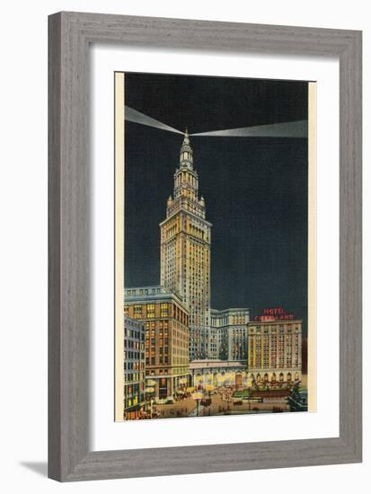 Terminal Tower, Hotel Cleveland, Night-null-Framed Art Print